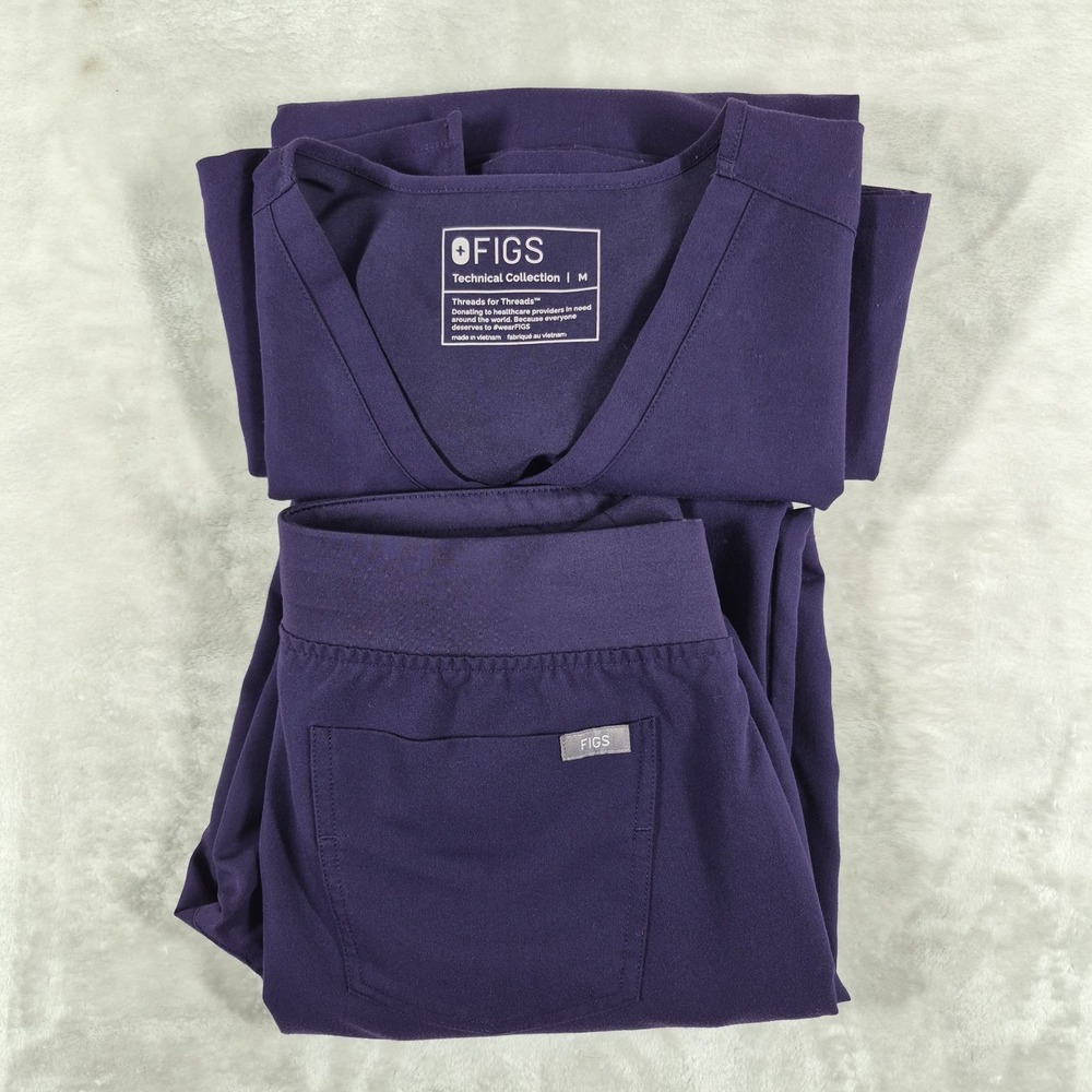 FIGS Catarina One-Pocket Scrub Top Medium Zamora Jogger Pants Small Purple Women